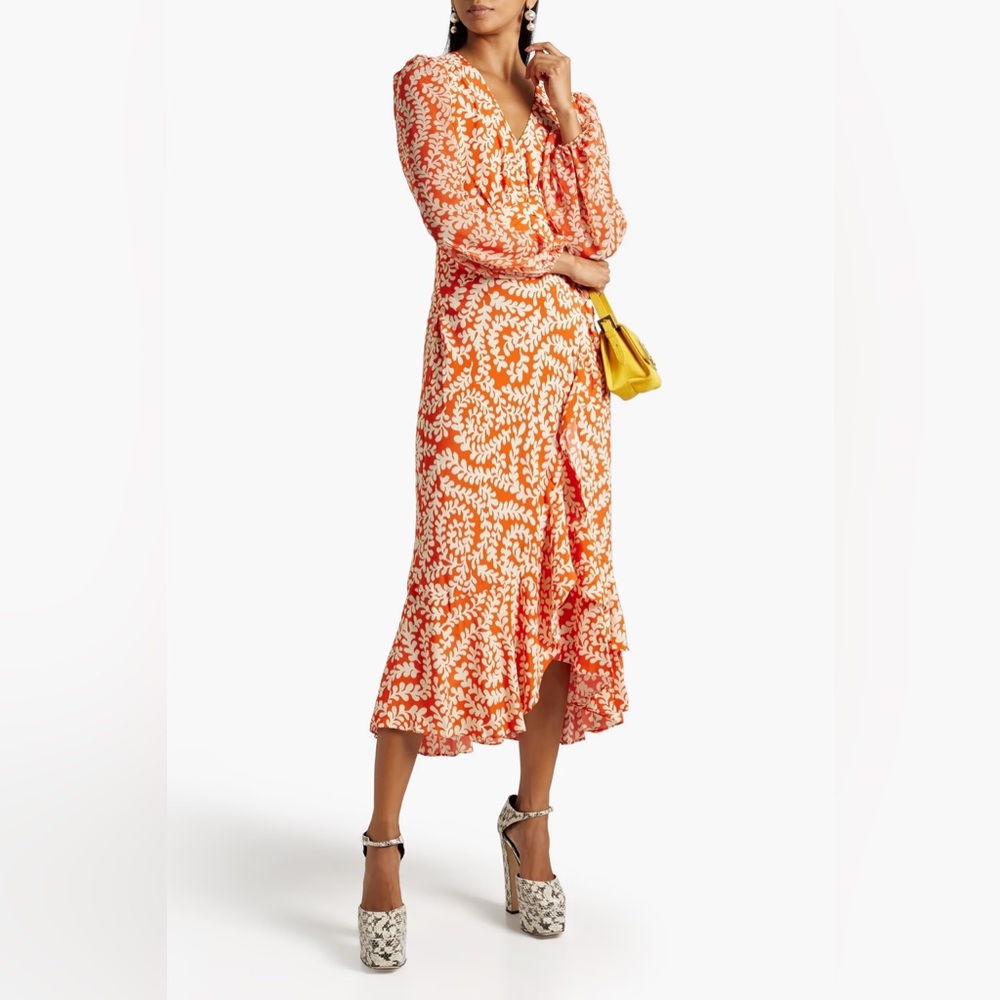NWT sz 8 Diane Von Furstenberg Madrid Printed Crepe flutter midi dress high low
